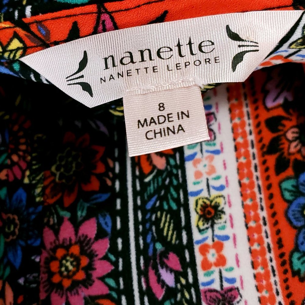 Nanette Lepore Maxi Dress Women's 8 Calypso Red Multi Print Boho Asymmetrical - Picture 6 of 8